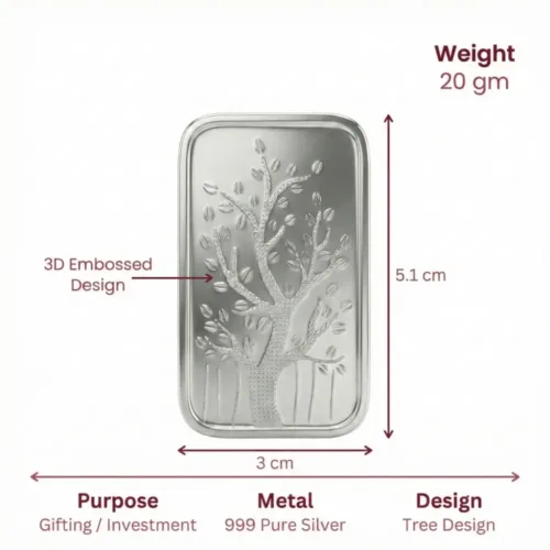 20 gram silver bar size and weight details in 999 pure silver for investment and gifting