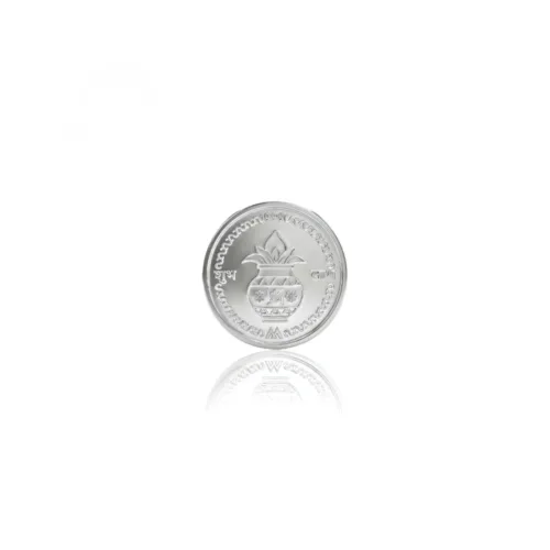 1 gram silver coin 999 purity with traditional swastik design on white background