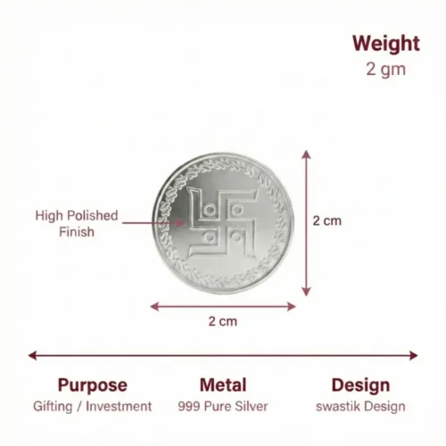 2 gram silver coin price with size details – 999 pure silver swastik coin for gifting