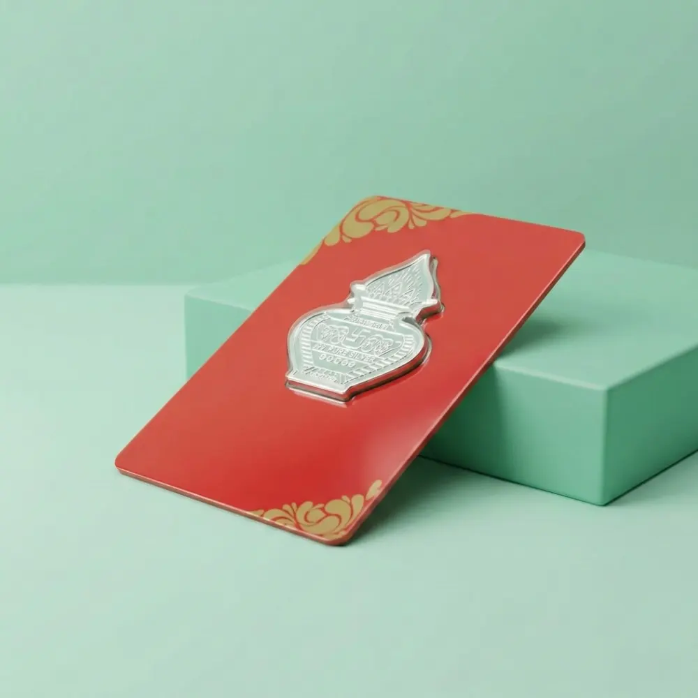 1 Gram Silver Kalash with Premium Packing Card 1 gram silver kalash with premium packing card displayed for gifting and religious occasions