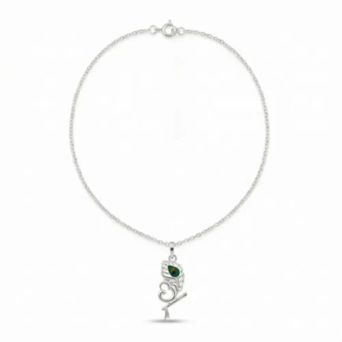 Full view of the 18-inch silver couple necklace chain attached to the beautiful Om and Bansuri pendant.