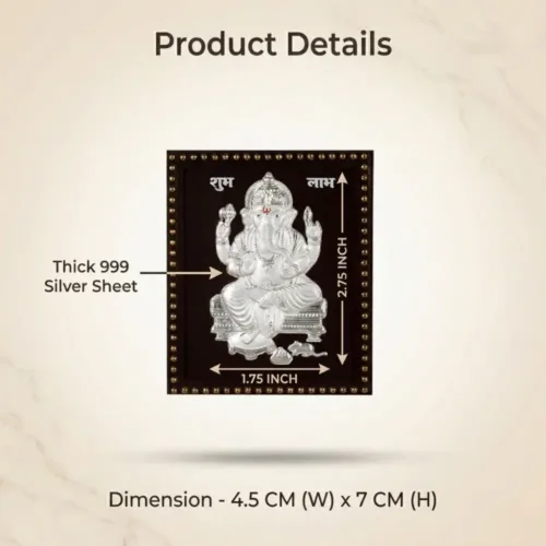 Close up view highlighting the thick 999 pure silver sheet used in the handcrafted Ganesh idol