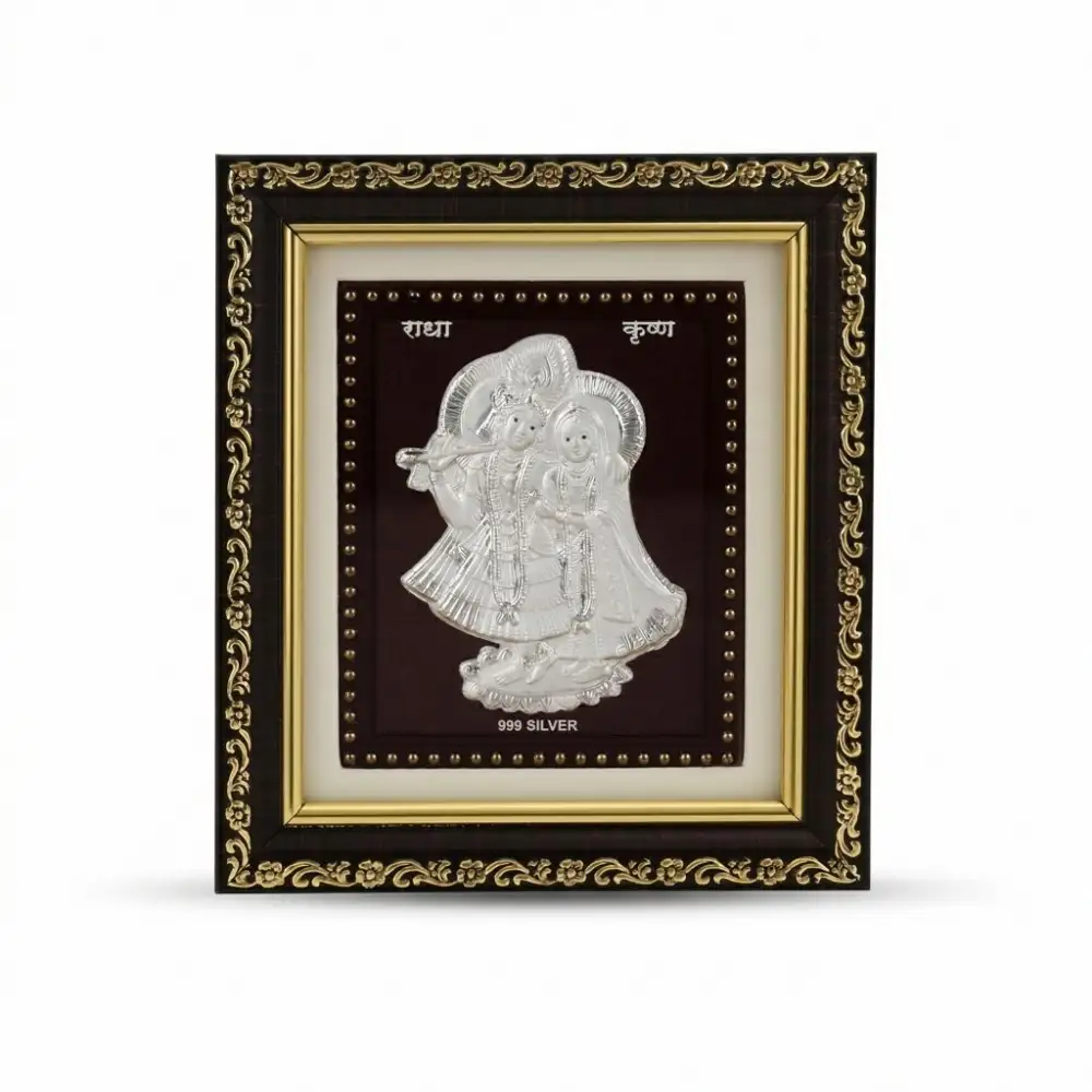 Buy 999 Silver Radha Krishna Frame Online Front view of authentic 999 Silver Radha Krishna Frame symbolizing eternal love