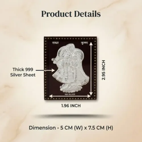 Close up details showing the thick 999 pure silver sheet used in the handcrafted Radha Krishna idol