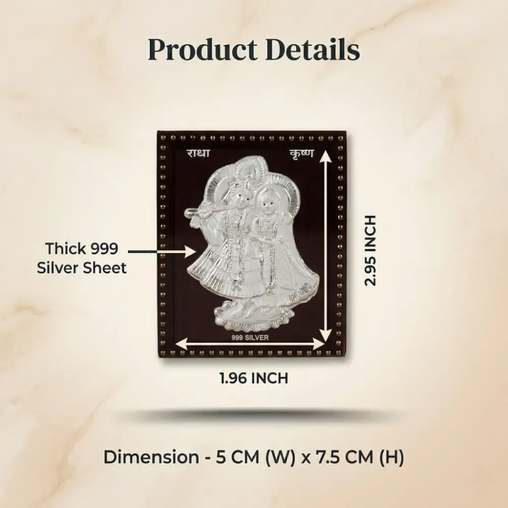 Authentic Pure Silver Radha Krishna Detailing Close up details showing the thick 999 pure silver sheet used in the handcrafted Radha Krishna idol