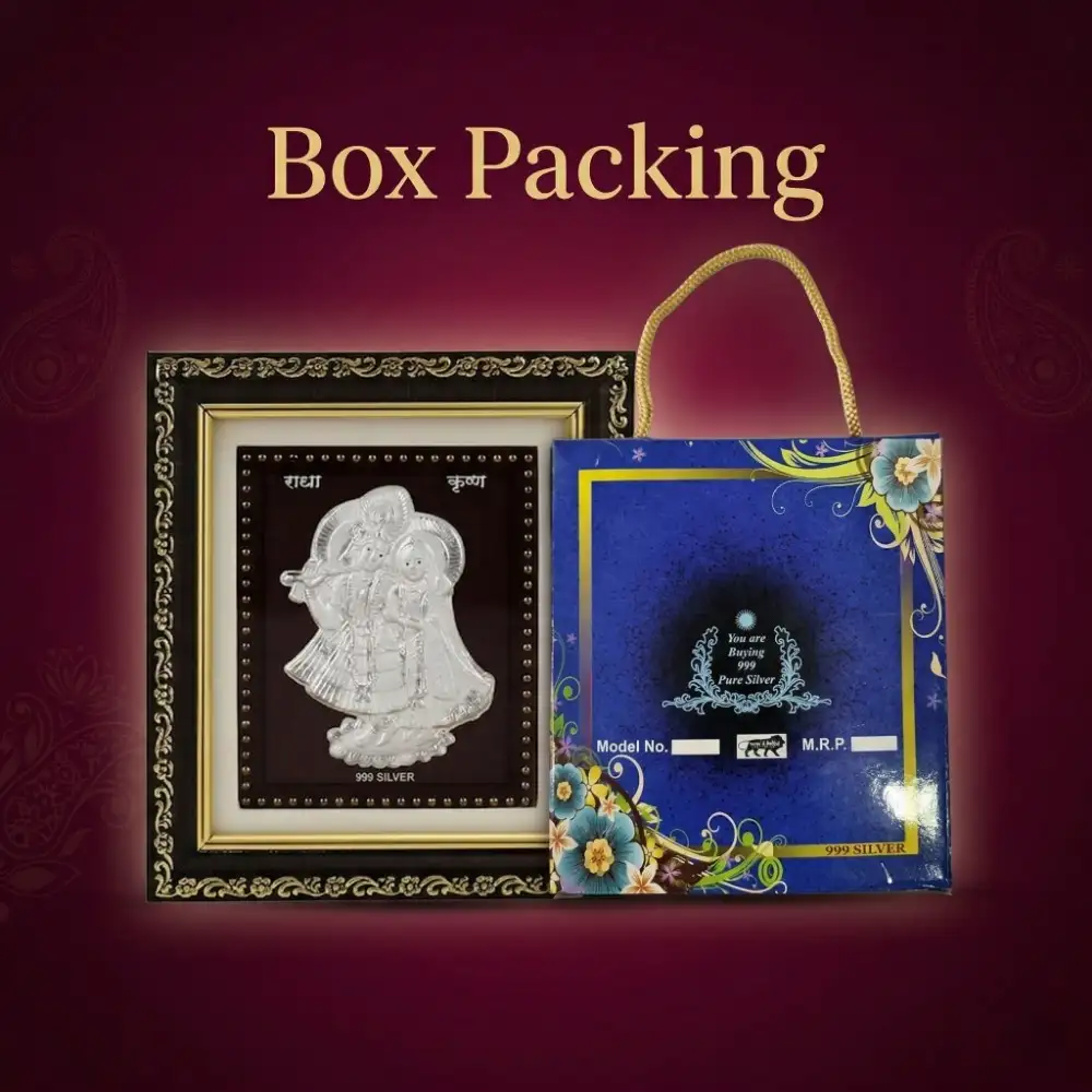 Silver Radha Krishna Frame Perfect Wedding Gift Packaging Premium blue gift box packaging of the pure silver radha krishna frame for wedding gift