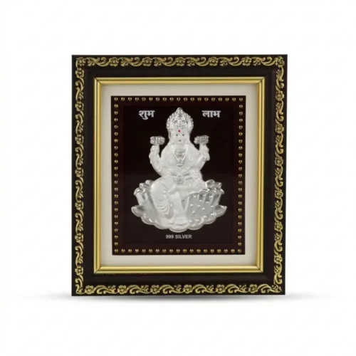 Front view of authentic 999 pure Silver Laxmi Frame featuring Shubh Labh to attract wealth