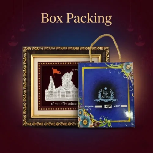 Premium blue gift box packaging of the ayodhya ram mandir silver frame perfect for gifting