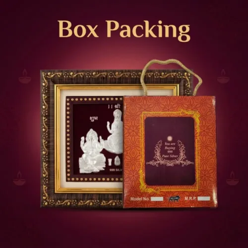 Premium red gift box packaging of the pure silver laxmi ganesh saraswati frame perfect for Diwali gifting