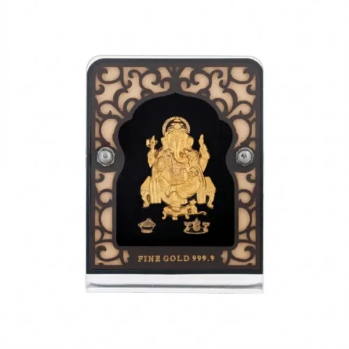 Front view of authentic 24K Gold Foil Ganesh Frame featuring 999.9 fine gold purity
