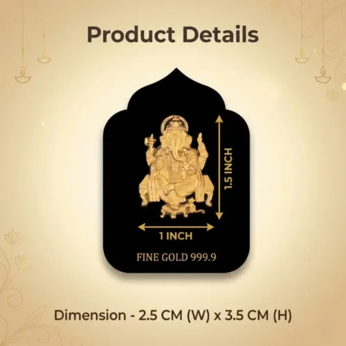 Close up details showing the 1x1.5 inch size of the 999 fine gold ganesh idol frame