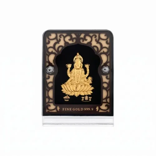 Front view of authentic 24K Gold Foil Lakshmi Frame featuring 999.9 fine gold purity