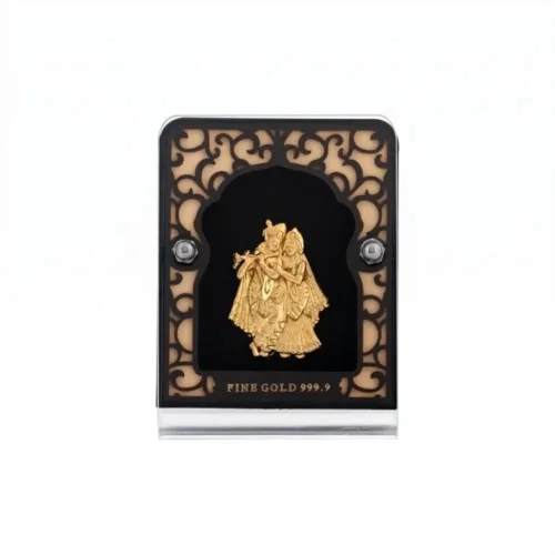 Front view of authentic 24K Gold Foil Radha Krishna Frame featuring 999.9 fine gold purity