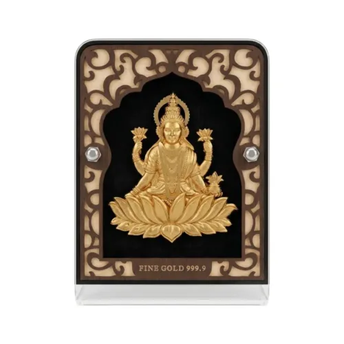 Front view of large 24K pure gold foil lakshmi frame featuring authentic 999.9 fine gold purity