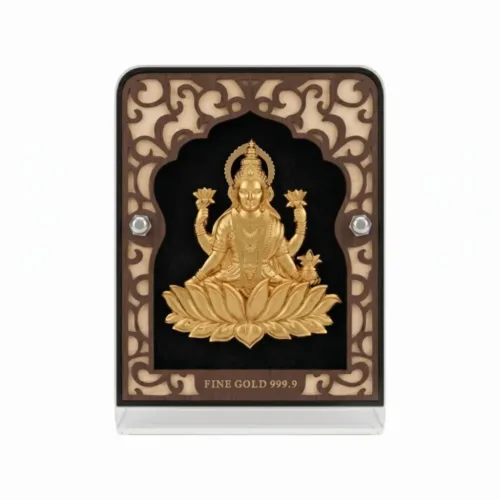 Front view of large 24K pure gold foil lakshmi frame featuring authentic 999.9 fine gold purity