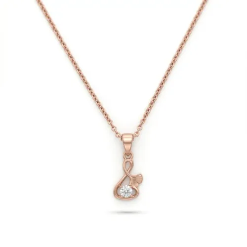 Close-up front view of the 925 Silver Rose Gold Solitaire Pendant Necklace featuring an elegant swirl design
