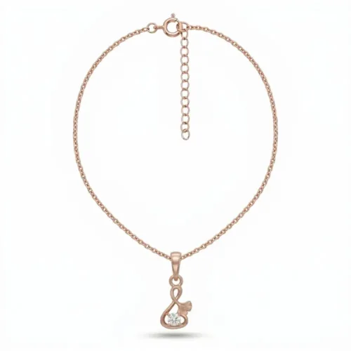 Full top view showing the secure clasp and adjustable delicate chain of the rose gold pendant necklace for women