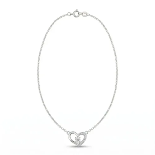 Full top view showing the secure clasp and elegant link chain of the silver heart pendant necklace