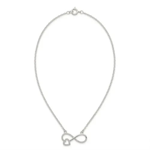 Full top view showing the secure clasp and elegant link chain of the 925 silver infinity heart necklace