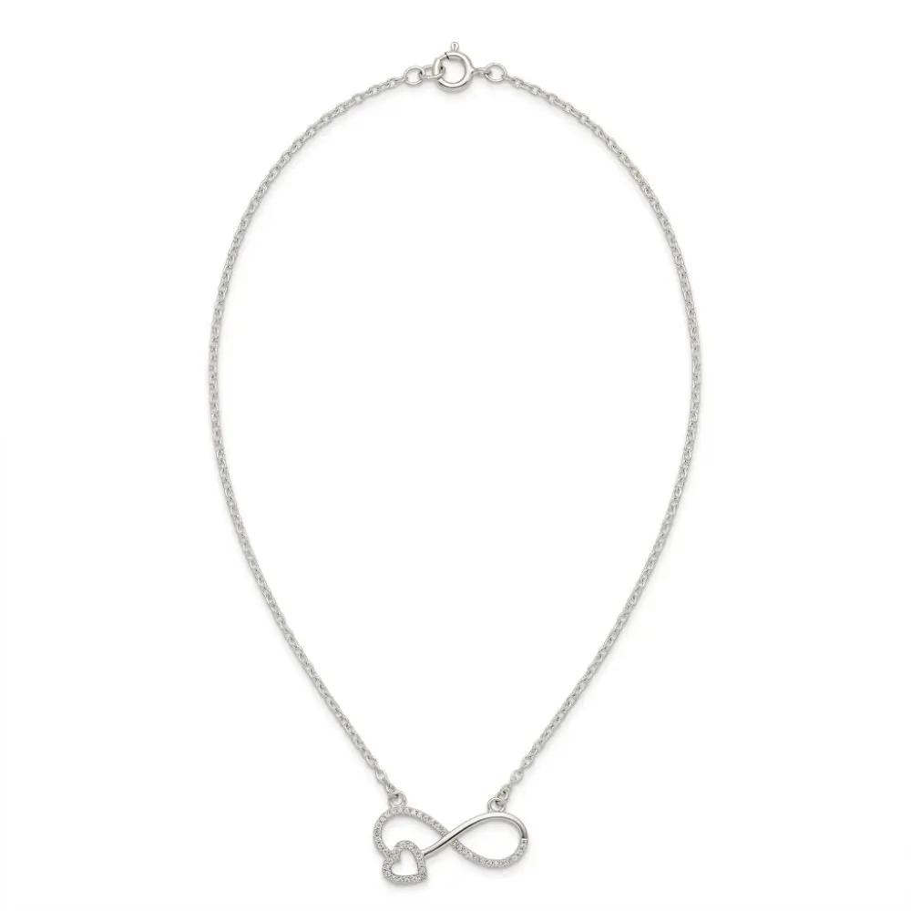 Silver Infinity Heart Pendant with Chain Full top view showing the secure clasp and elegant link chain of the 925 silver infinity heart necklace