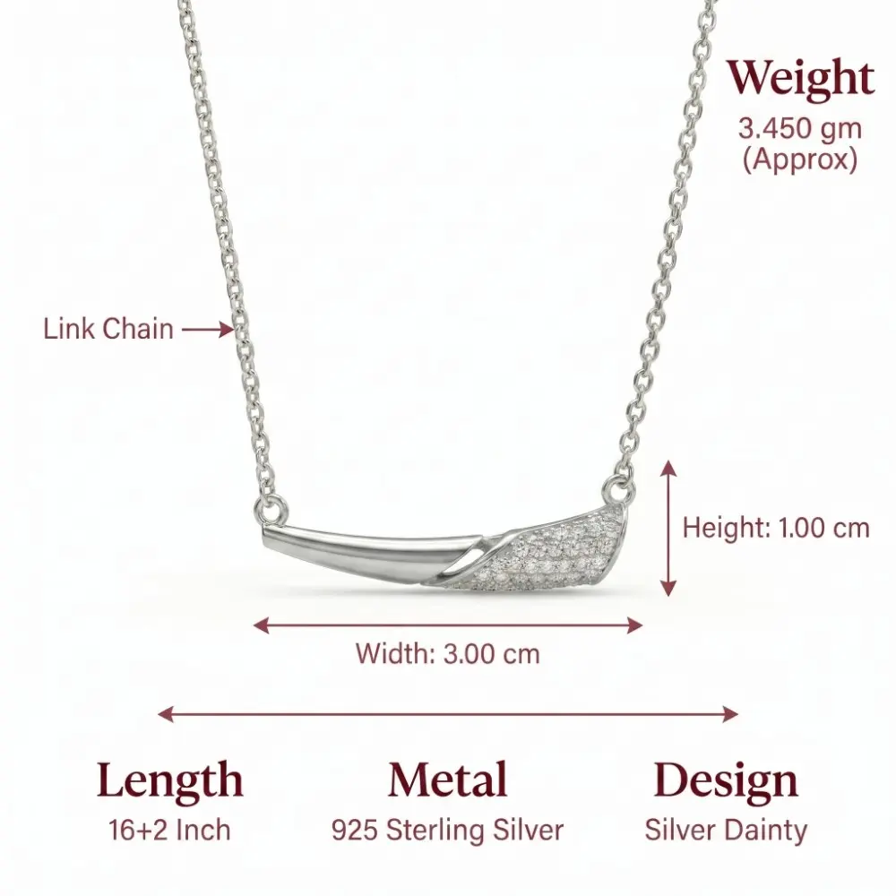 Silver Dainty Curved Bar Necklace Dimensions Exact size, weight, and chain length dimensions of the pure silver dainty necklace for daily wear