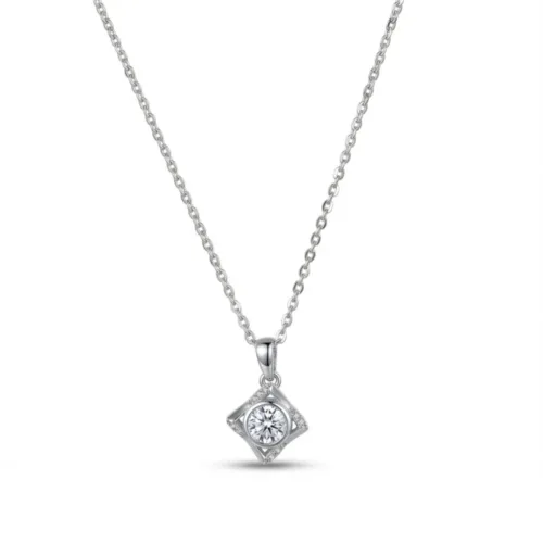 Close-up view of the 925 silver solitaire pendant necklace for women featuring a brilliant square crystal design