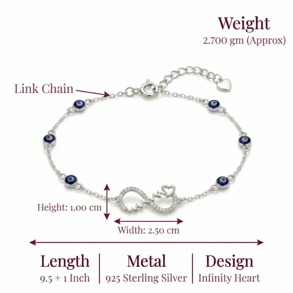 Evil Eye Bead Anklet Silver Size weight and dimension details of the evil eye bead anklet silver design showing its adjustable link chain