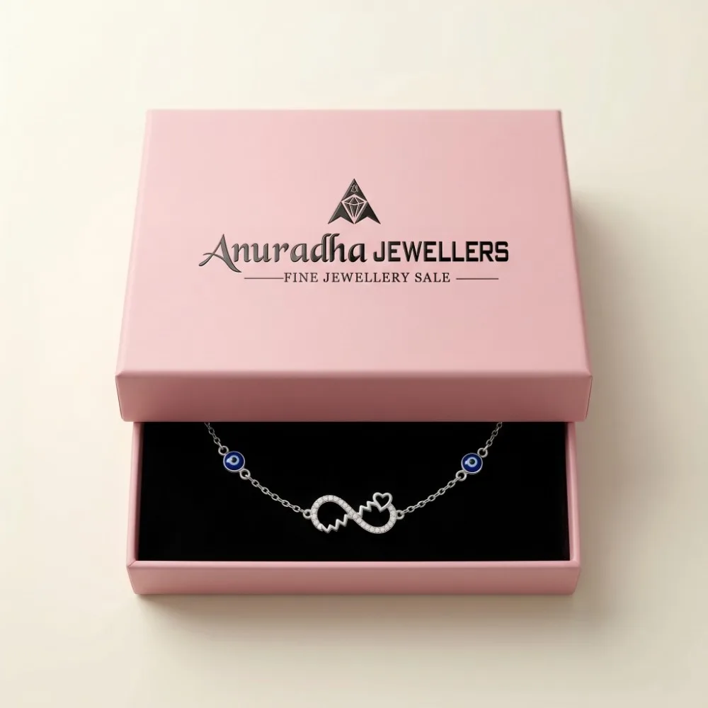 Evil Eye Anklet Gift For Women Beautifully packed in a premium pink Anuradha Jewellers box making it the perfect evil eye anklet gift for women