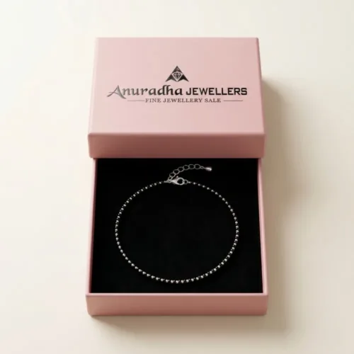 Beautifully packed inside the signature pink Anuradha Jewellers box making it the perfect nazariya anklet gift for women