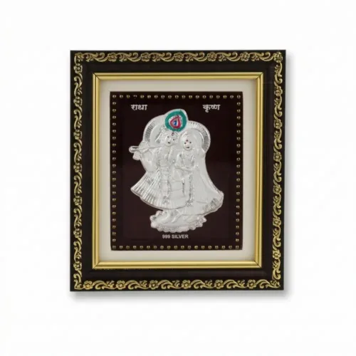 Front view of authentic 999 Silver Radha Krishna Frame symbolizing eternal love
