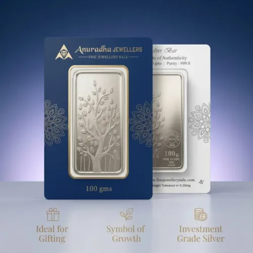 Complete premium packaging of the certified silver bar highlighting its benefits for long term investment and prosperity