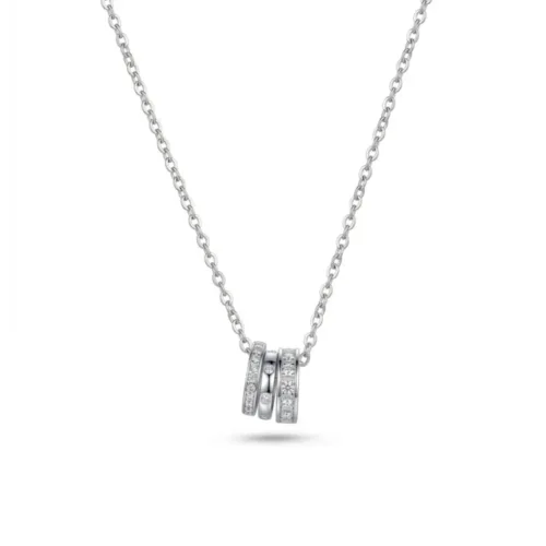 Close up view of the sparkling triple ring necklace silver featuring beautiful crystal details