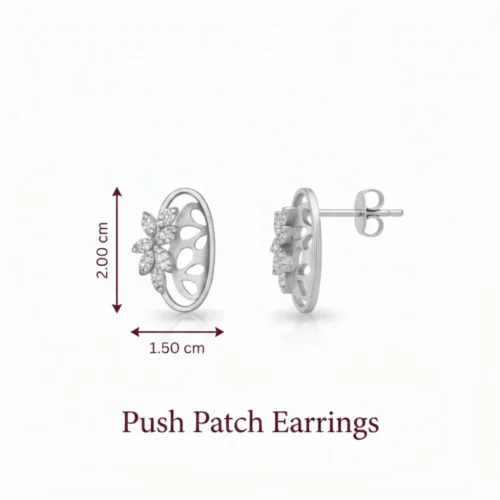 Detailed measurements and push patch backing of the matching earrings from the silver pendant and earring set