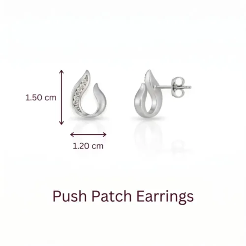 Detailed size dimensions and push patch backing of the matching earrings from the silver teardrop necklace and earrings set