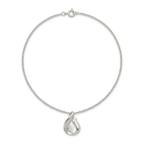 Full front view of the delicate silver curved teardrop necklace set isolated on a clean white background