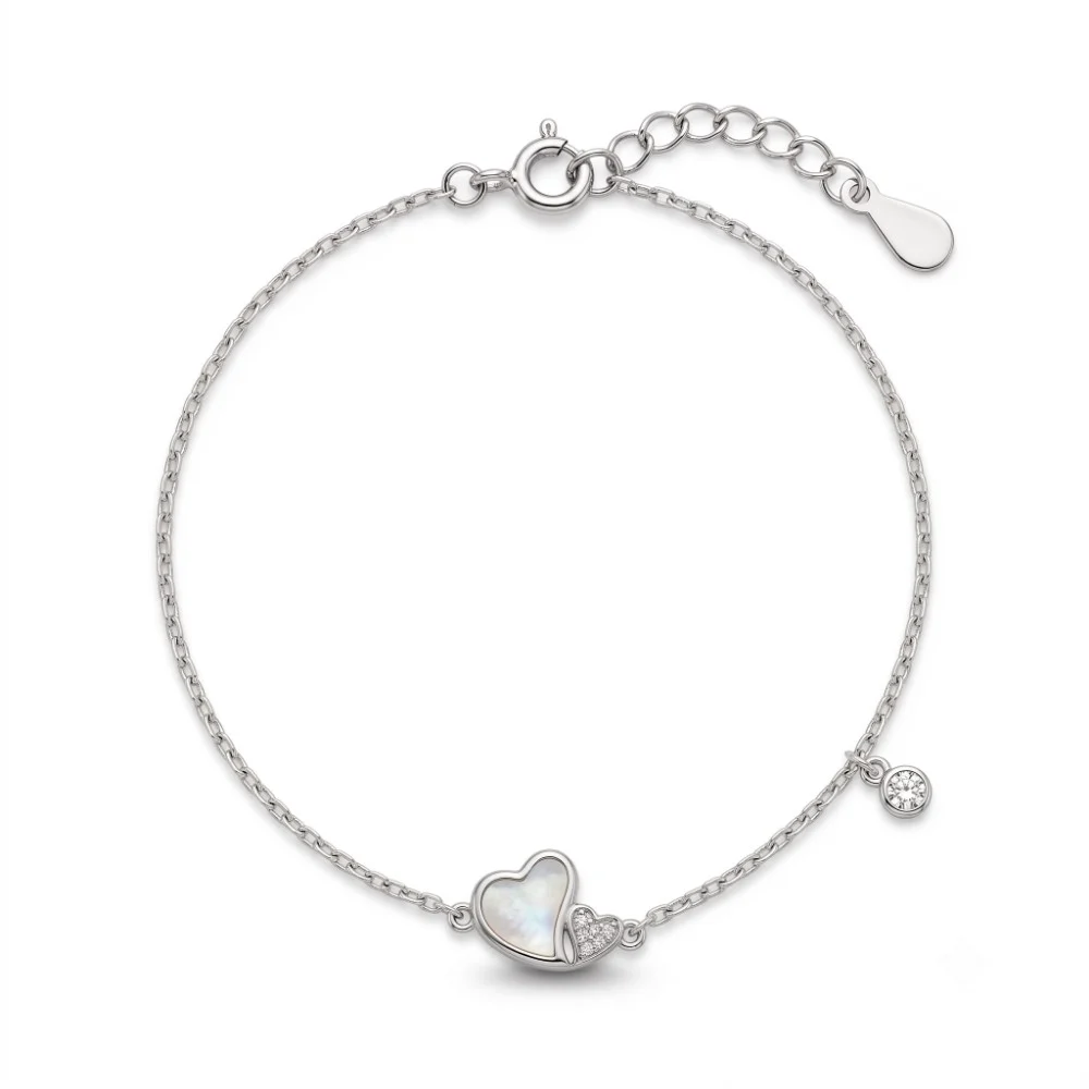 Mother of Pearl Heart Bracelet for Women Delicate mother of pearl heart bracelet for women featuring an interlocking design on a clean white background.