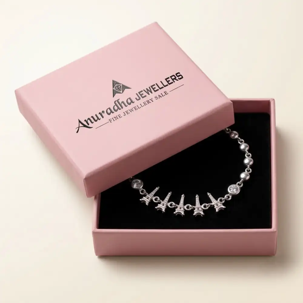 Premium Gift Packaging for Charm Bracelet The perfect romantic gift, securely packaged inside the signature pink Anuradha Jewellers box, ready to surprise someone special.