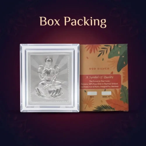 Silver Laxmi frame with printed 999 silver gift box, ready for Diwali and return gifts